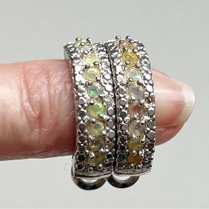 Fiery Yellow Ethiopian Opal Sterling Silver Hoop Earrings